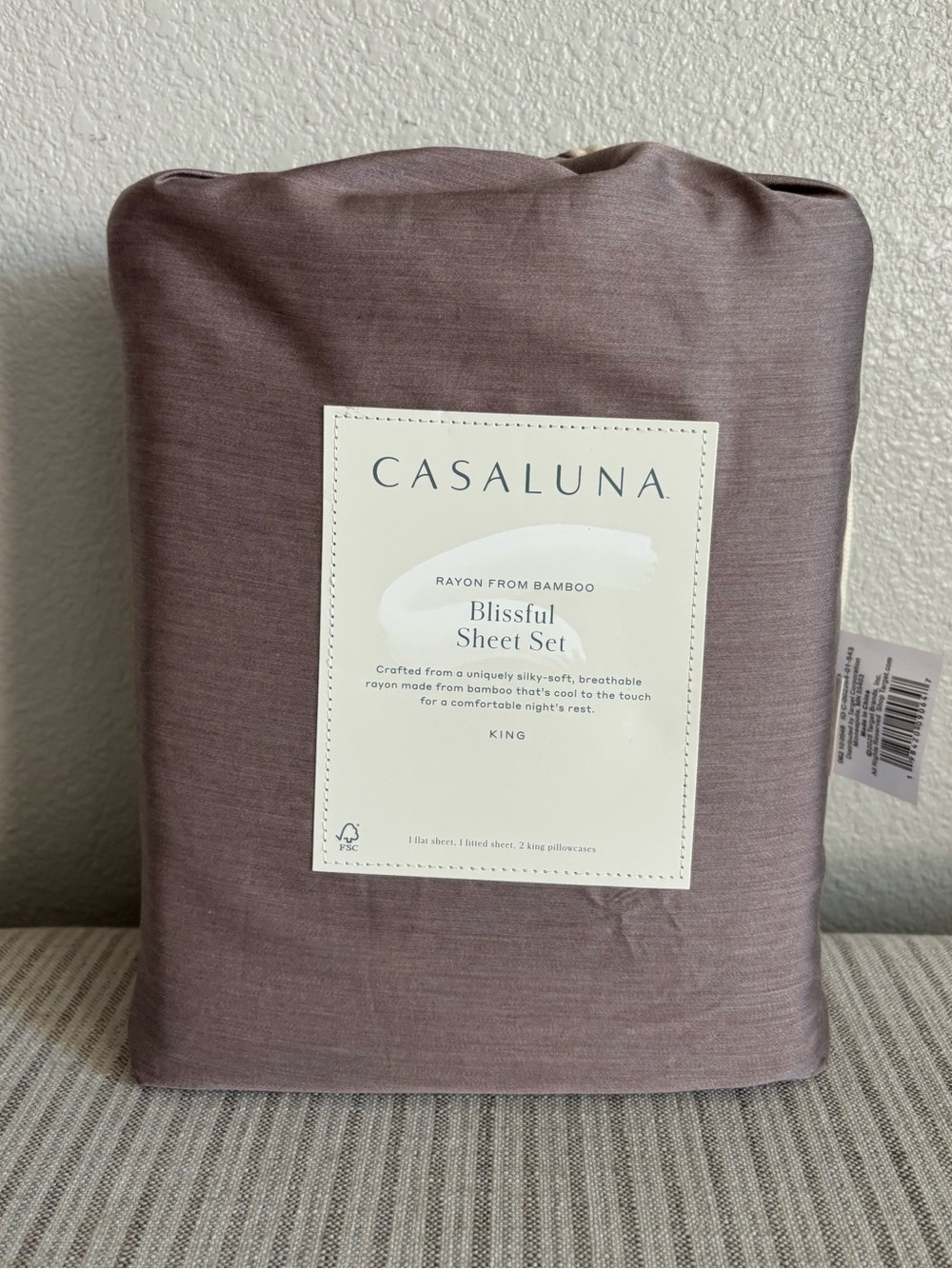 NWT King 400 Thread Count Rayon from Bamboo Sheet Set Fig Brown - Casaluna